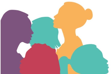[ai] Silhouettes of four women in profile, depicted in vibrant colors such as purple, teal, orange, and red, showing diversity in hairstyles and features against a white background.